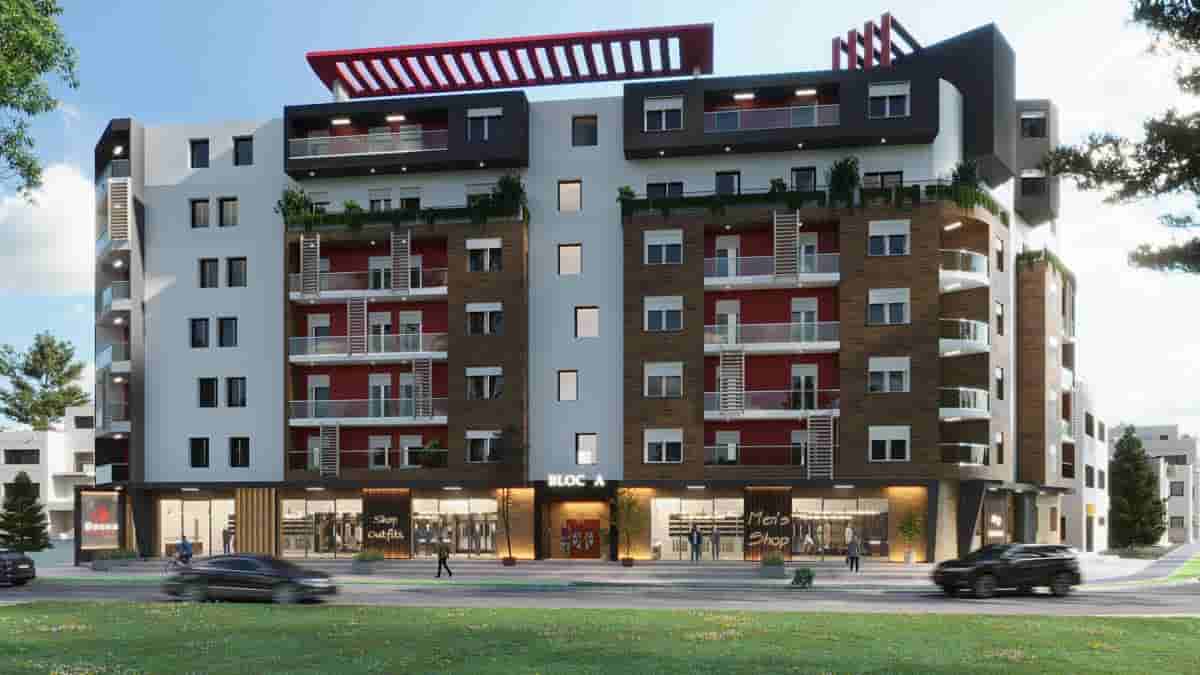 Façade principale de la Résidence Inaya Bessa Promotion Immobilière Façade principale de la Résidence Inaya Bessa Promotion Immobilière