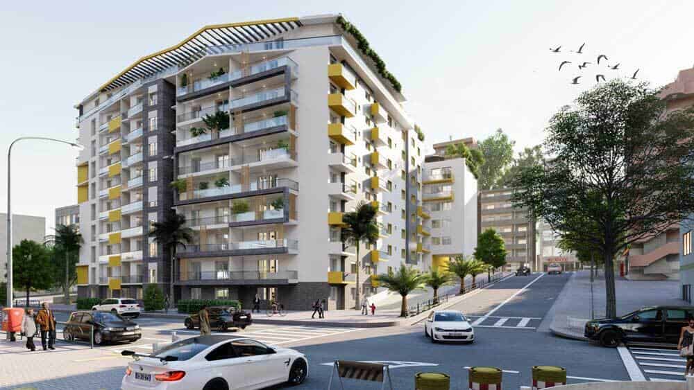 La résidence en copropriété Avena de Bessa Promotion Immobilière sise à Draria La façade de la résidence Avena de Bessa Promotion